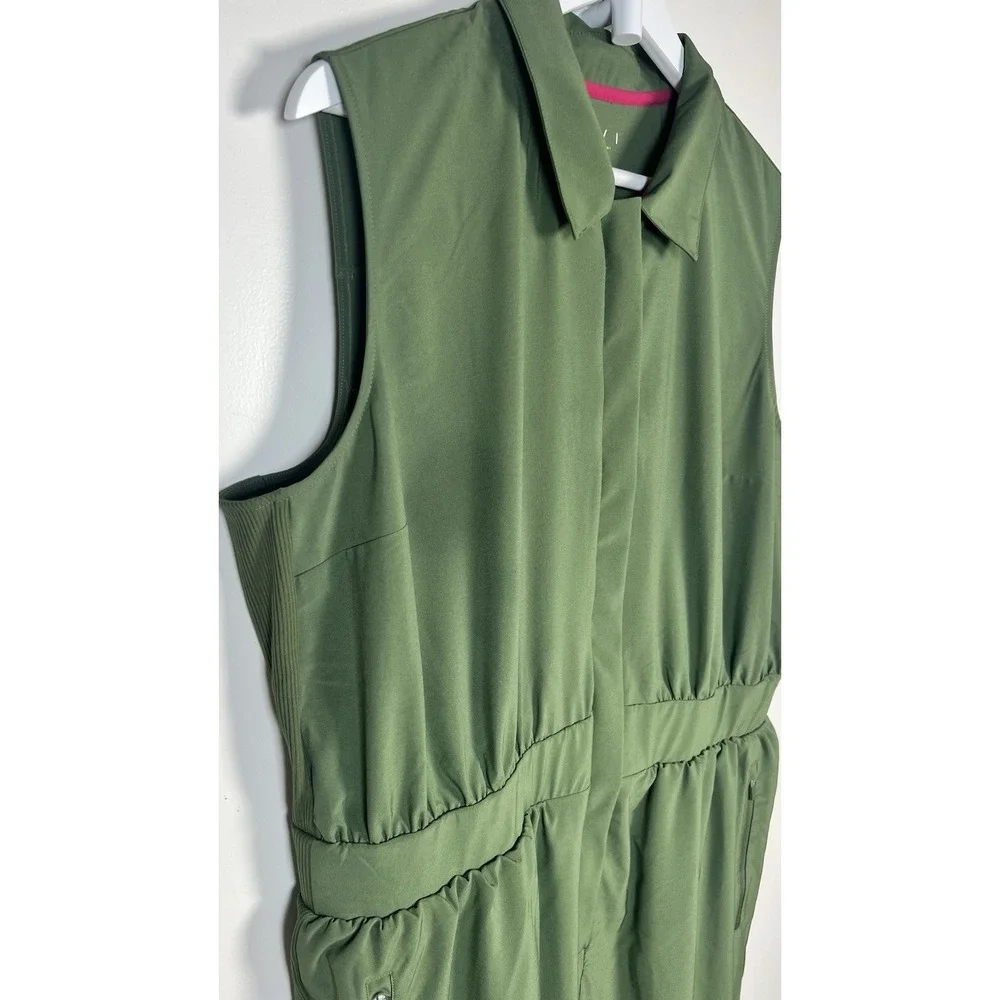 LIVI By Lane Bryant Plus Size 18 Green Stretch‎ Woven Zip-Up Sleeveless Jumpsuit - Picture 4 of 13